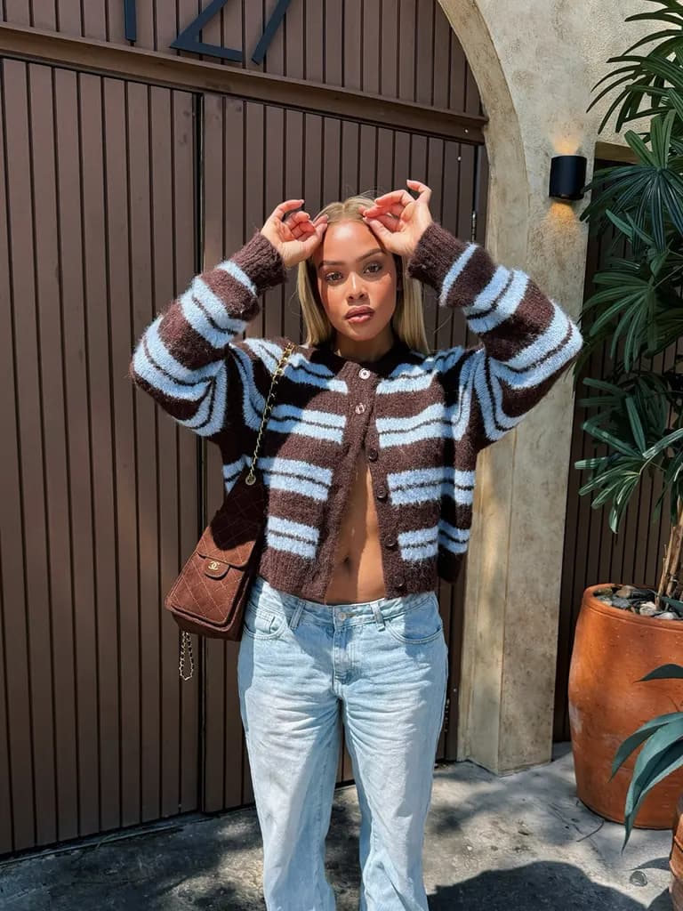 Lifestyle · Striped Cardigan Street Look, example 3 of 5